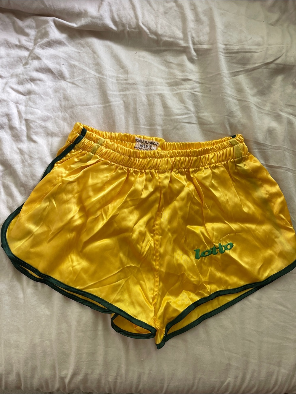LOTTO Yellow Satin Athletic Shorts with Green Trim